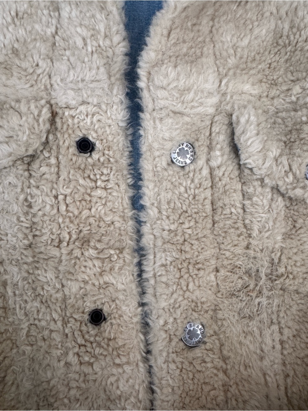 Lucky Brand Light Blue Denim Jacket with Cream Sherpa Collar - Picture 3 of 6